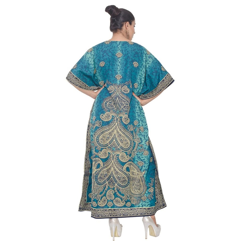 Paisley Printed Teal Polyester Plus Size Kaftan Dress for Women by Gypsie Blu - Picture 5 of 6
